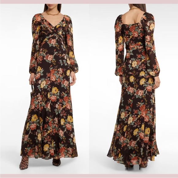 VERONICA BEARD Avani Floral Silk Chiffon Maxi Dress in Oxblood Multi Size 4 - Picture 4 of 15